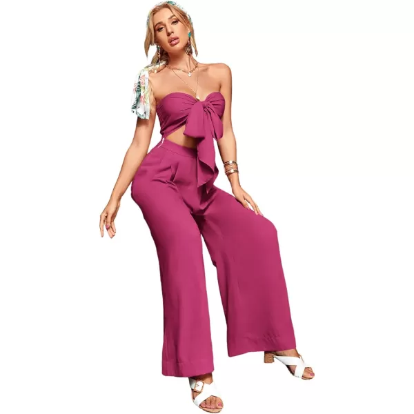 SweatyRocks Women's 2 Piece Sexy Outfits Sleeveless Tie Front Crop Top Wide Leg Pants Set