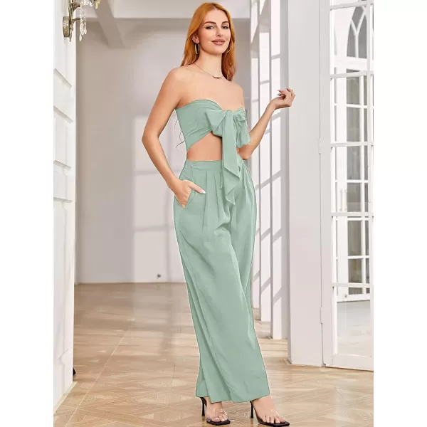 SweatyRocks Women's 2 Piece Sexy Outfits Sleeveless Tie Front Crop Top Wide Leg Pants Set