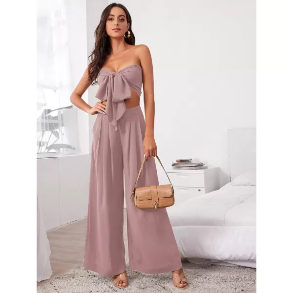 SweatyRocks Women's 2 Piece Sexy Outfits Sleeveless Tie Front Crop Top Wide Leg Pants Set