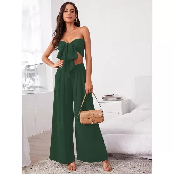 SweatyRocks Women's 2 Piece Sexy Outfits Sleeveless Tie Front Crop Top Wide Leg Pants Set