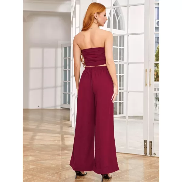 SweatyRocks Women's 2 Piece Sexy Outfits Sleeveless Tie Front Crop Top Wide Leg Pants Set