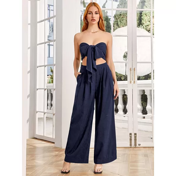 SweatyRocks Women's 2 Piece Sexy Outfits Sleeveless Tie Front Crop Top Wide Leg Pants Set