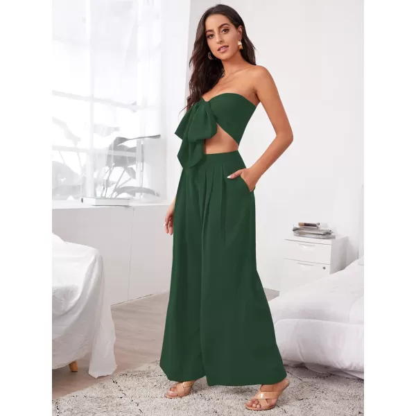 SweatyRocks Women's 2 Piece Sexy Outfits Sleeveless Tie Front Crop Top Wide Leg Pants Set