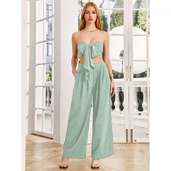 SweatyRocks Women's 2 Piece Sexy Outfits Sleeveless Tie Front Crop Top Wide Leg Pants Set