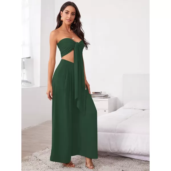 SweatyRocks Women's 2 Piece Sexy Outfits Sleeveless Tie Front Crop Top Wide Leg Pants Set