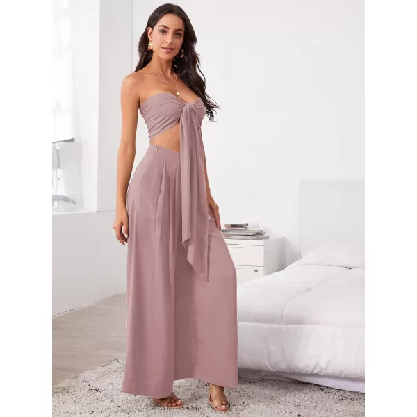 SweatyRocks Women's 2 Piece Sexy Outfits Sleeveless Tie Front Crop Top Wide Leg Pants Set