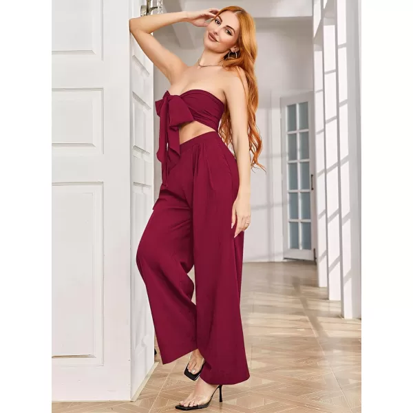 SweatyRocks Women's 2 Piece Sexy Outfits Sleeveless Tie Front Crop Top Wide Leg Pants Set