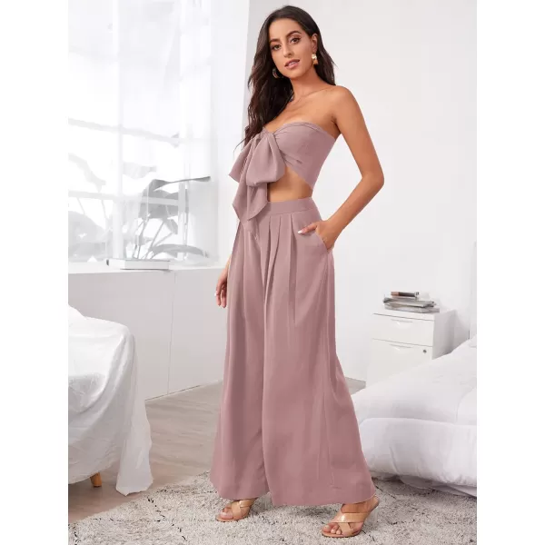 SweatyRocks Women's 2 Piece Sexy Outfits Sleeveless Tie Front Crop Top Wide Leg Pants Set