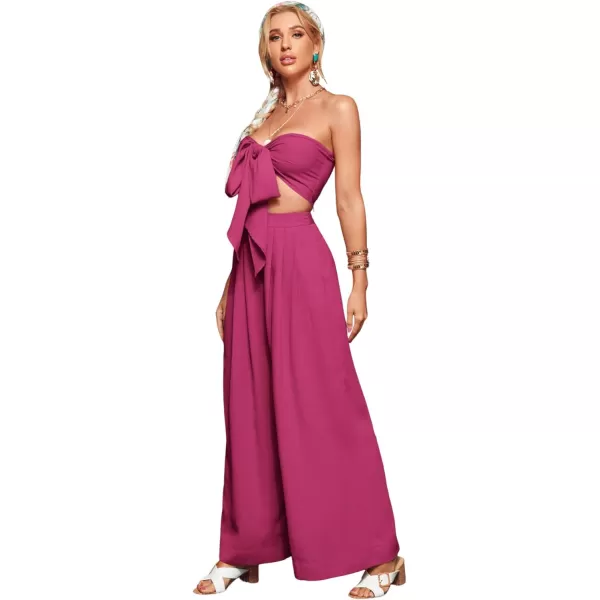 SweatyRocks Women's 2 Piece Sexy Outfits Sleeveless Tie Front Crop Top Wide Leg Pants Set