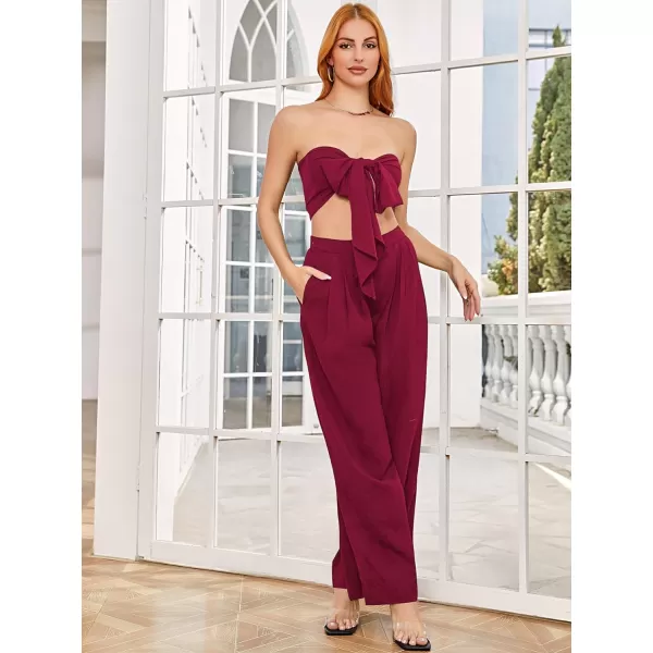 SweatyRocks Women's 2 Piece Sexy Outfits Sleeveless Tie Front Crop Top Wide Leg Pants Set