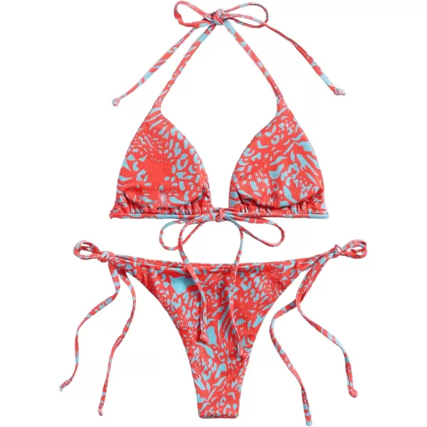 SweatyRocks Women's 2 Piece Triangle Bathing Suit Halter Top ​Tie Side Thong Bikini Swimsuits