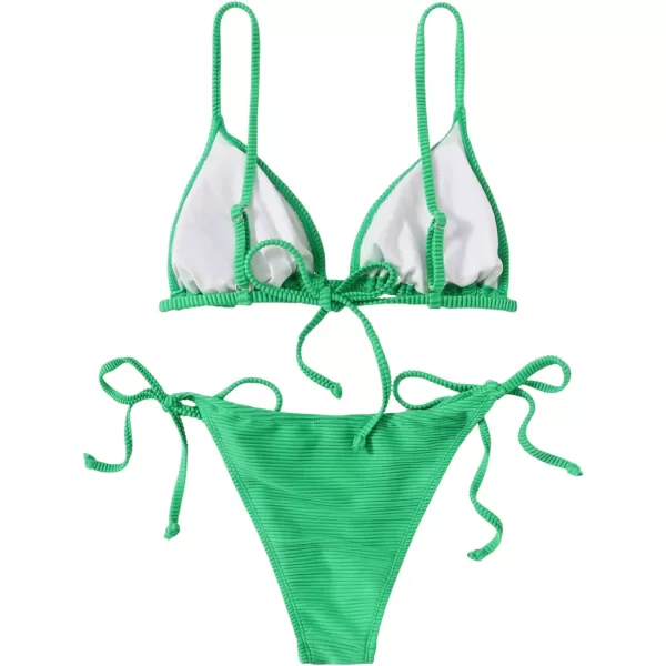 SweatyRocks Women's 2 Piece Triangle Bathing Suit Halter Top ​Tie Side Thong Bikini Swimsuits