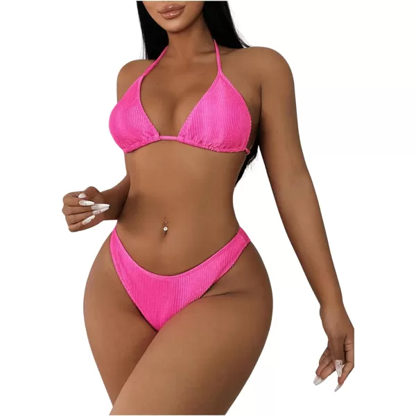 SweatyRocks Women's 2 Piece Triangle Bathing Suit Halter Top ​Tie Side Thong Bikini Swimsuits