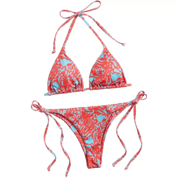 SweatyRocks Women's 2 Piece Triangle Bathing Suit Halter Top ​Tie Side Thong Bikini Swimsuits