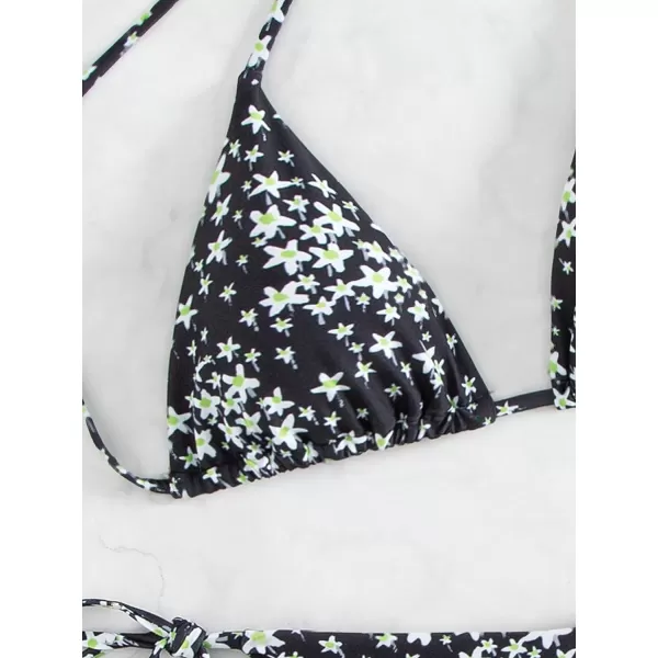 SweatyRocks Women's 2 Piece Triangle Bathing Suit Halter Top ​Tie Side Thong Bikini Swimsuits