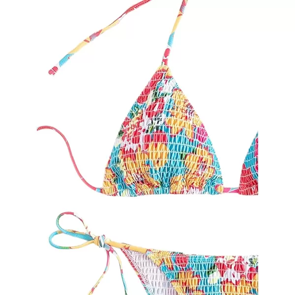 SweatyRocks Women's 2 Piece Triangle Bathing Suit Halter Top ​Tie Side Thong Bikini Swimsuits