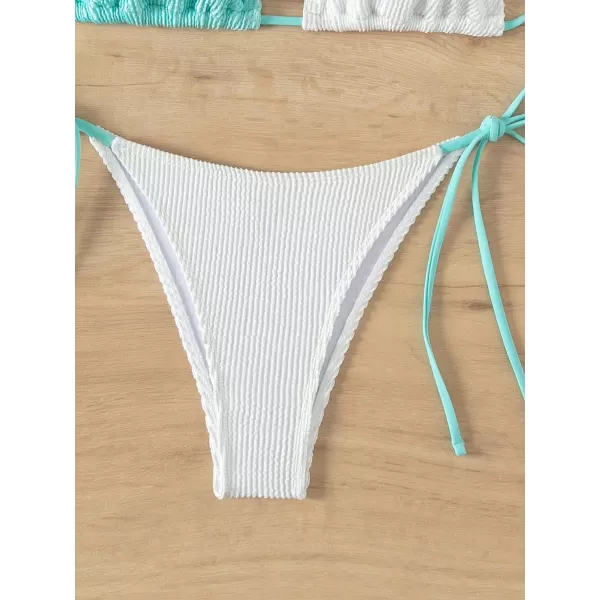 SweatyRocks Women's 2 Piece Triangle Bathing Suit Halter Top ​Tie Side Thong Bikini Swimsuits