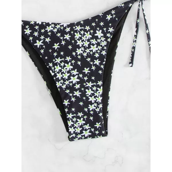 SweatyRocks Women's 2 Piece Triangle Bathing Suit Halter Top ​Tie Side Thong Bikini Swimsuits