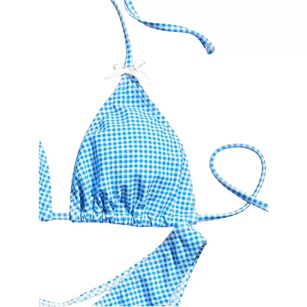 SweatyRocks Women's 2 Piece Triangle Bathing Suit Halter Top ​Tie Side Thong Bikini Swimsuits
