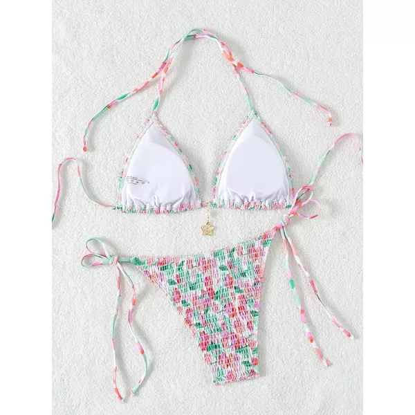 SweatyRocks Women's 2 Piece Triangle Bathing Suit Halter Top ​Tie Side Thong Bikini Swimsuits