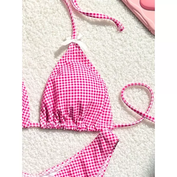 SweatyRocks Women's 2 Piece Triangle Bathing Suit Halter Top ​Tie Side Thong Bikini Swimsuits