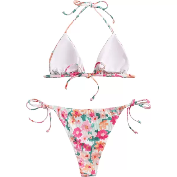 SweatyRocks Women's 2 Piece Triangle Bathing Suit Halter Top ​Tie Side Thong Bikini Swimsuits