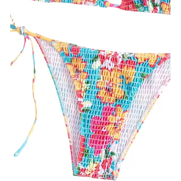 SweatyRocks Women's 2 Piece Triangle Bathing Suit Halter Top ​Tie Side Thong Bikini Swimsuits