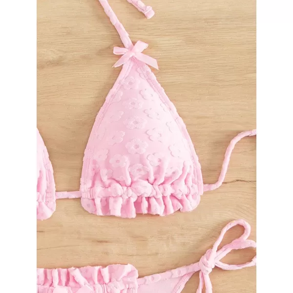 SweatyRocks Women's 2 Piece Triangle Bathing Suit Halter Top ​Tie Side Thong Bikini Swimsuits