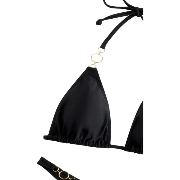SweatyRocks Women's 2 Piece Triangle Bathing Suit Halter Top ​Tie Side Thong Bikini Swimsuits