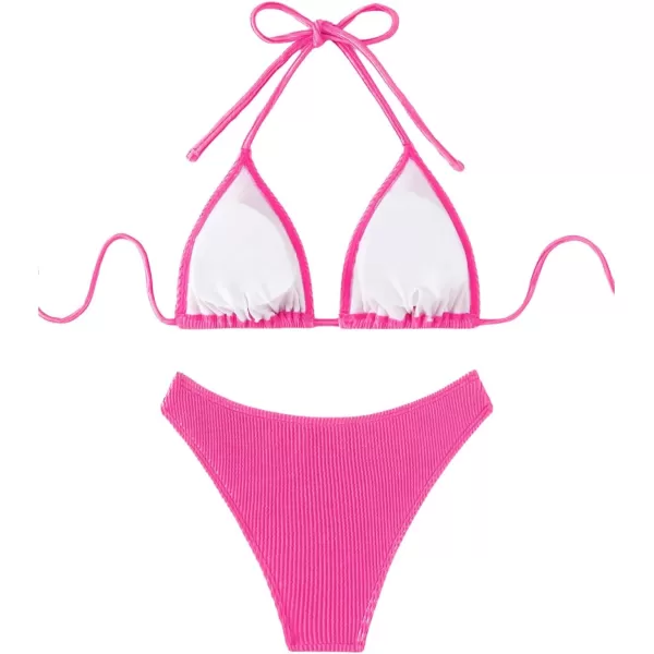 SweatyRocks Women's 2 Piece Triangle Bathing Suit Halter Top ​Tie Side Thong Bikini Swimsuits