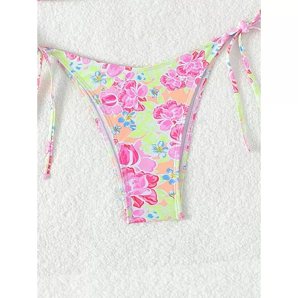 SweatyRocks Women's 2 Piece Triangle Bathing Suit Halter Top ​Tie Side Thong Bikini Swimsuits