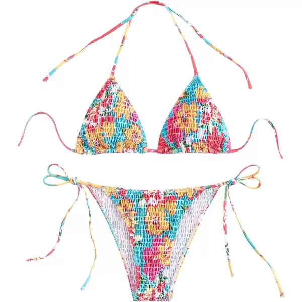 SweatyRocks Women's 2 Piece Triangle Bathing Suit Halter Top ​Tie Side Thong Bikini Swimsuits
