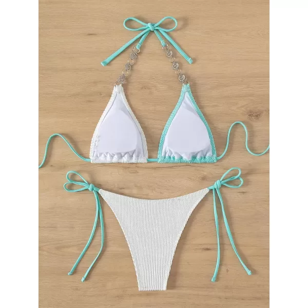 SweatyRocks Women's 2 Piece Triangle Bathing Suit Halter Top ​Tie Side Thong Bikini Swimsuits