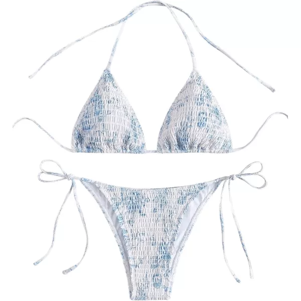SweatyRocks Women's 2 Piece Triangle Bathing Suit Halter Top ​Tie Side Thong Bikini Swimsuits