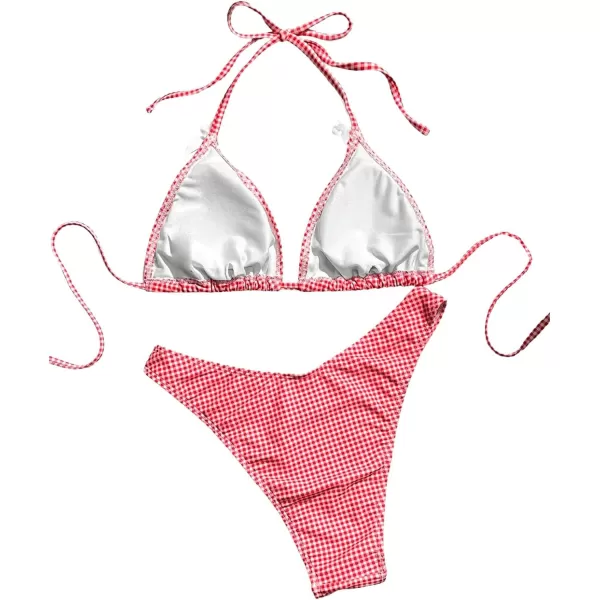 SweatyRocks Women's 2 Piece Triangle Bathing Suit Halter Top ​Tie Side Thong Bikini Swimsuits