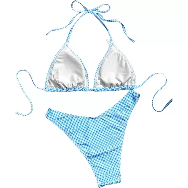 SweatyRocks Women's 2 Piece Triangle Bathing Suit Halter Top ​Tie Side Thong Bikini Swimsuits