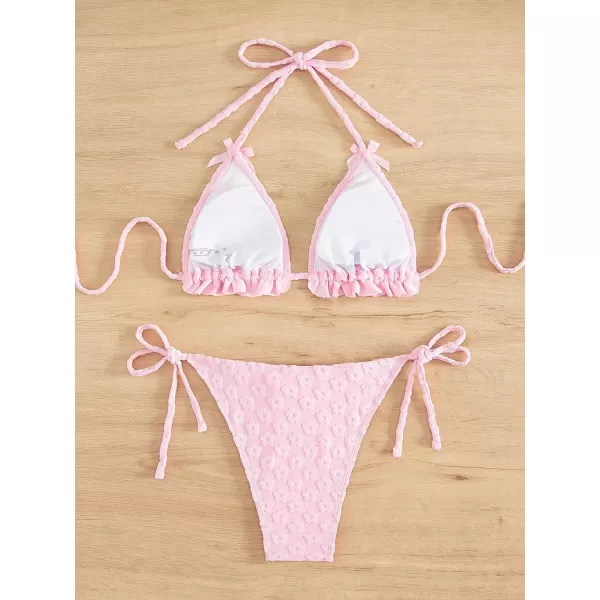 SweatyRocks Women's 2 Piece Triangle Bathing Suit Halter Top ​Tie Side Thong Bikini Swimsuits