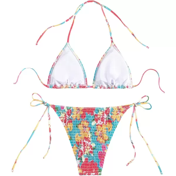 SweatyRocks Women's 2 Piece Triangle Bathing Suit Halter Top ​Tie Side Thong Bikini Swimsuits