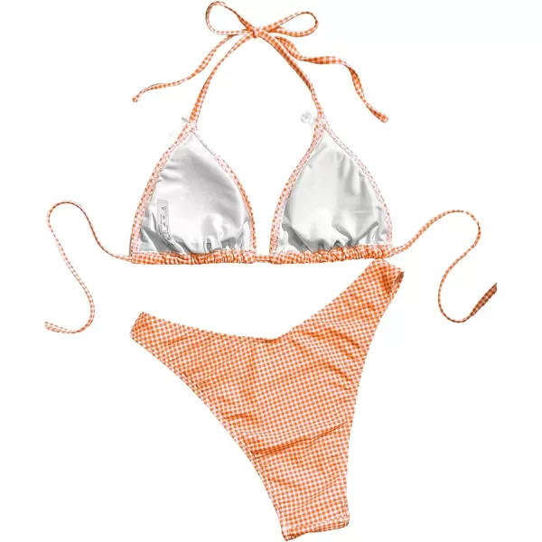 SweatyRocks Women's 2 Piece Triangle Bathing Suit Halter Top ​Tie Side Thong Bikini Swimsuits