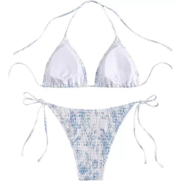 SweatyRocks Women's 2 Piece Triangle Bathing Suit Halter Top ​Tie Side Thong Bikini Swimsuits