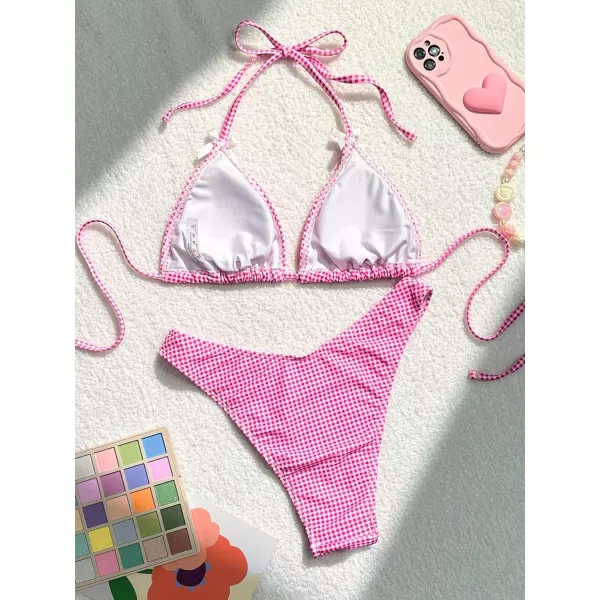 SweatyRocks Women's 2 Piece Triangle Bathing Suit Halter Top ​Tie Side Thong Bikini Swimsuits