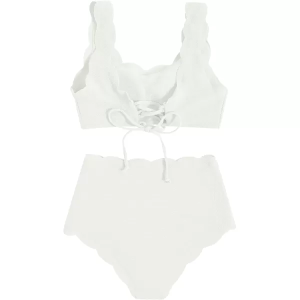 SweatyRocks Women's 2 Pieces Swimsuit High Waist Scalloped Trim Lace Up Bikini Set