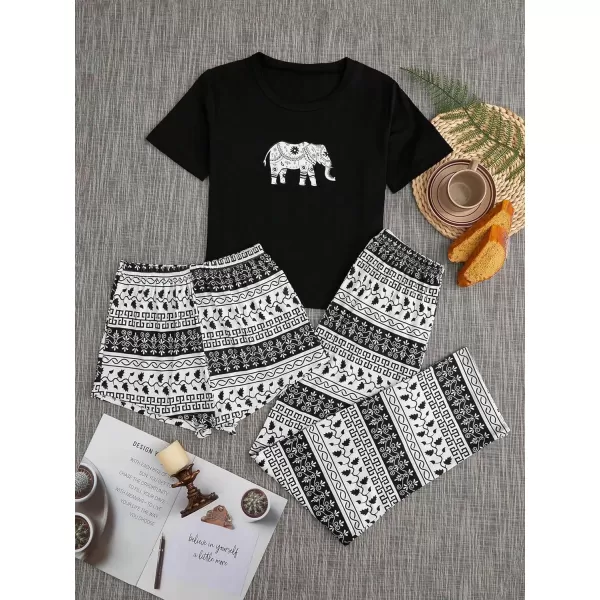 SweatyRocks Women's 3 Piece Plaid Pajama Letter Print Short Sleeve Tee and Shorts Pants Set