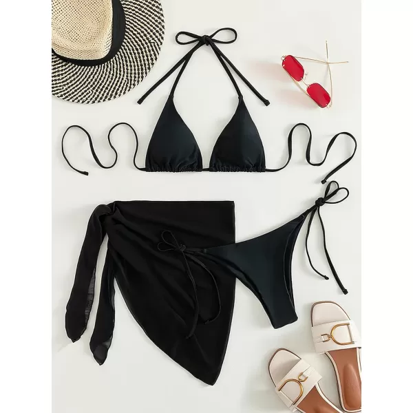 SweatyRocks Women's 3 Piece Swimsuit Halter Triangle Bra Bikini Set with Skirt