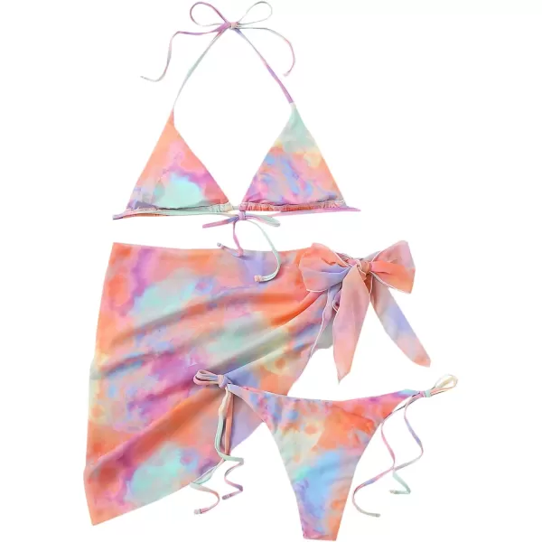 SweatyRocks Women's 3 Piece Swimsuit Halter Triangle Bra Bikini Set with Skirt