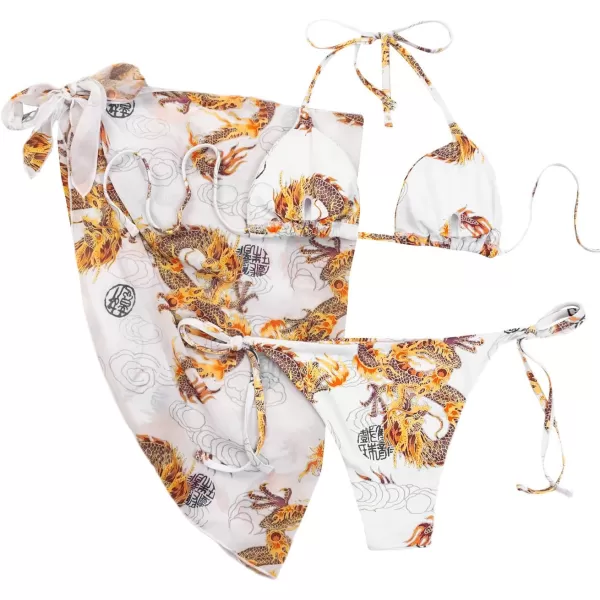 SweatyRocks Women's 3 Piece Swimsuit Halter Triangle Bra Bikini Set with Skirt