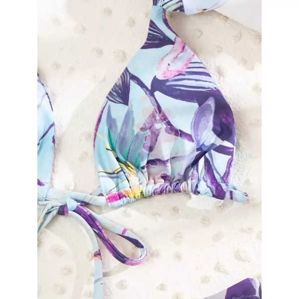 SweatyRocks Women's 3 Pieces Beach Swimsuit Tropical Ruffle Halter Bikini Swimsuit with Cover up Wrap Skirt