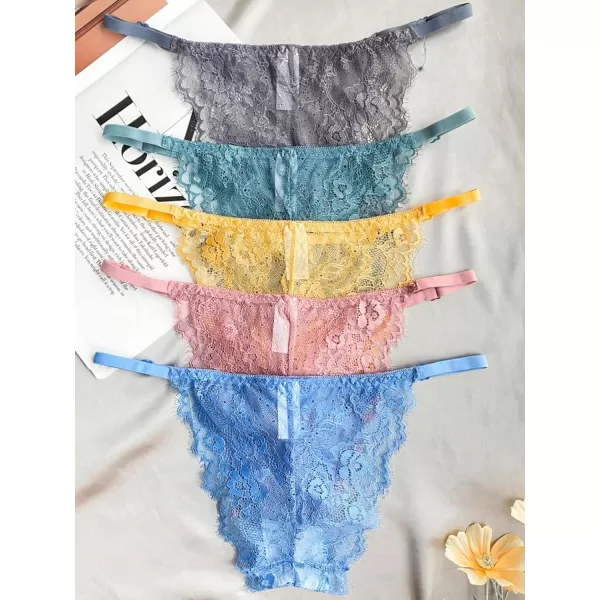SweatyRocks Women's 5pack Floral Lace Adjustable Low Rise Comfy Underwear Thongs Panty Sets