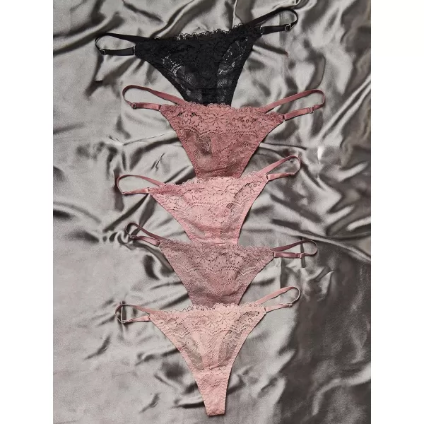 SweatyRocks Women's 5pack Floral Lace Adjustable Low Rise Comfy Underwear Thongs Panty Sets