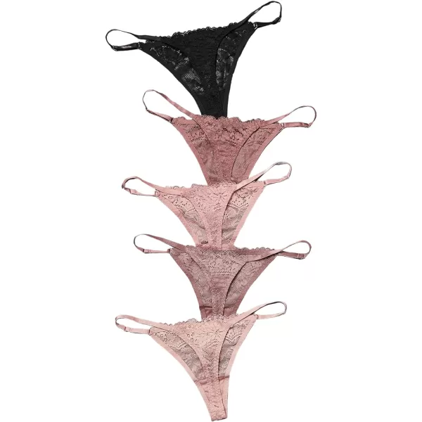 SweatyRocks Women's 5pack Floral Lace Adjustable Low Rise Comfy Underwear Thongs Panty Sets